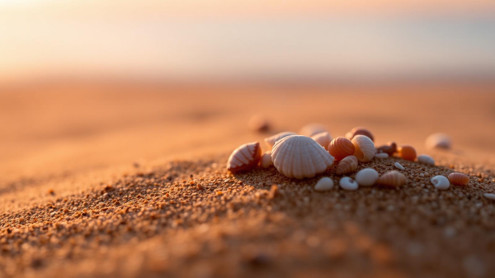 Shells resting on warm sand